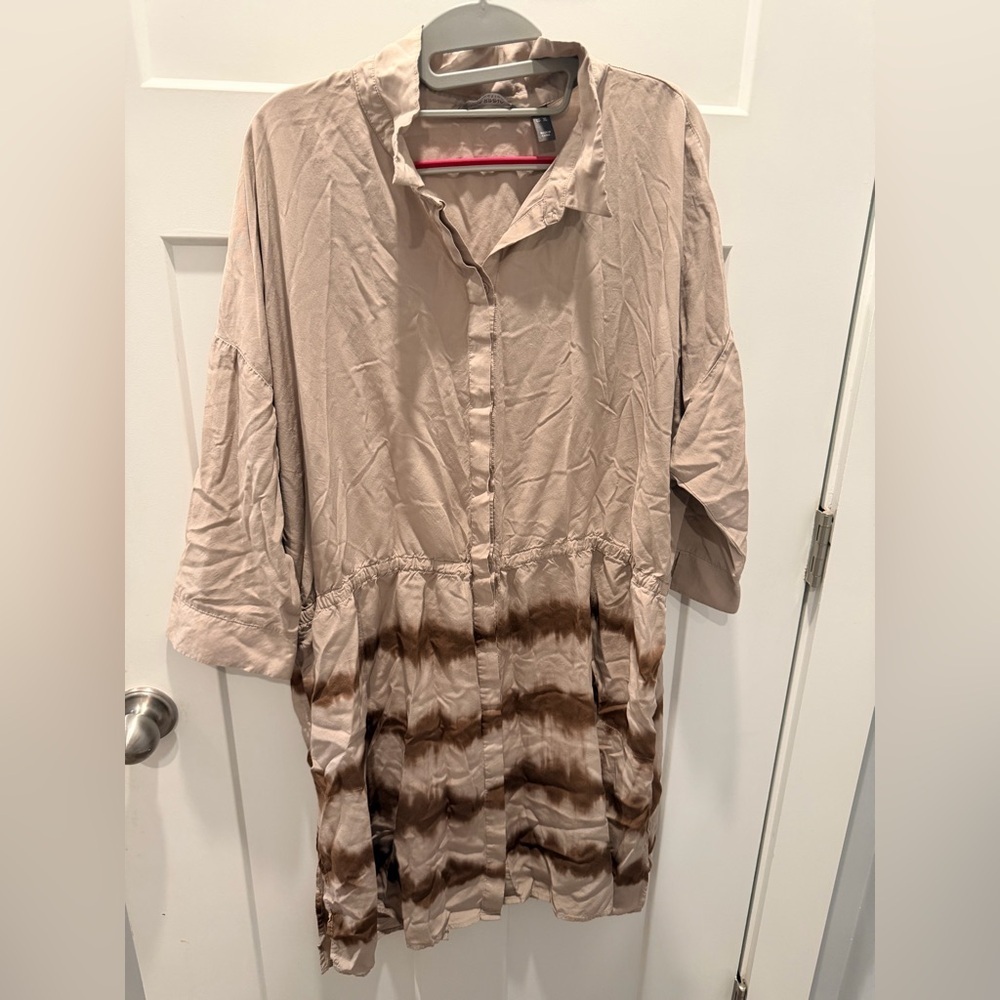 Lisa Rinna Collection Tie Dye Shirt Dress XL Beige Brown Rayon Casual